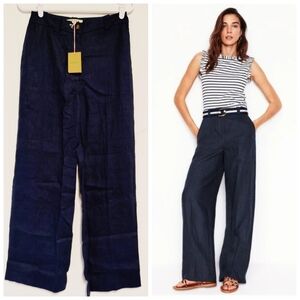 Boden Westbourne Navy Linen wide Leg Trouser Pant Sz 2L
